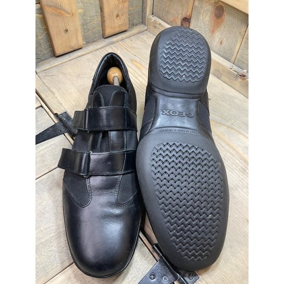 US10 EU43 Geox Respira Mens Leather Black Sneakers Hook and Eye Casual Shoes - Picture 5 of 9